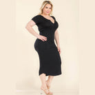 Plus Size Split Neck Bodycon Midi Dress - VacationGrabs