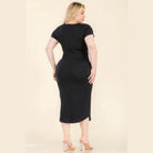 Plus Size Split Neck Bodycon Midi Dress - VacationGrabs