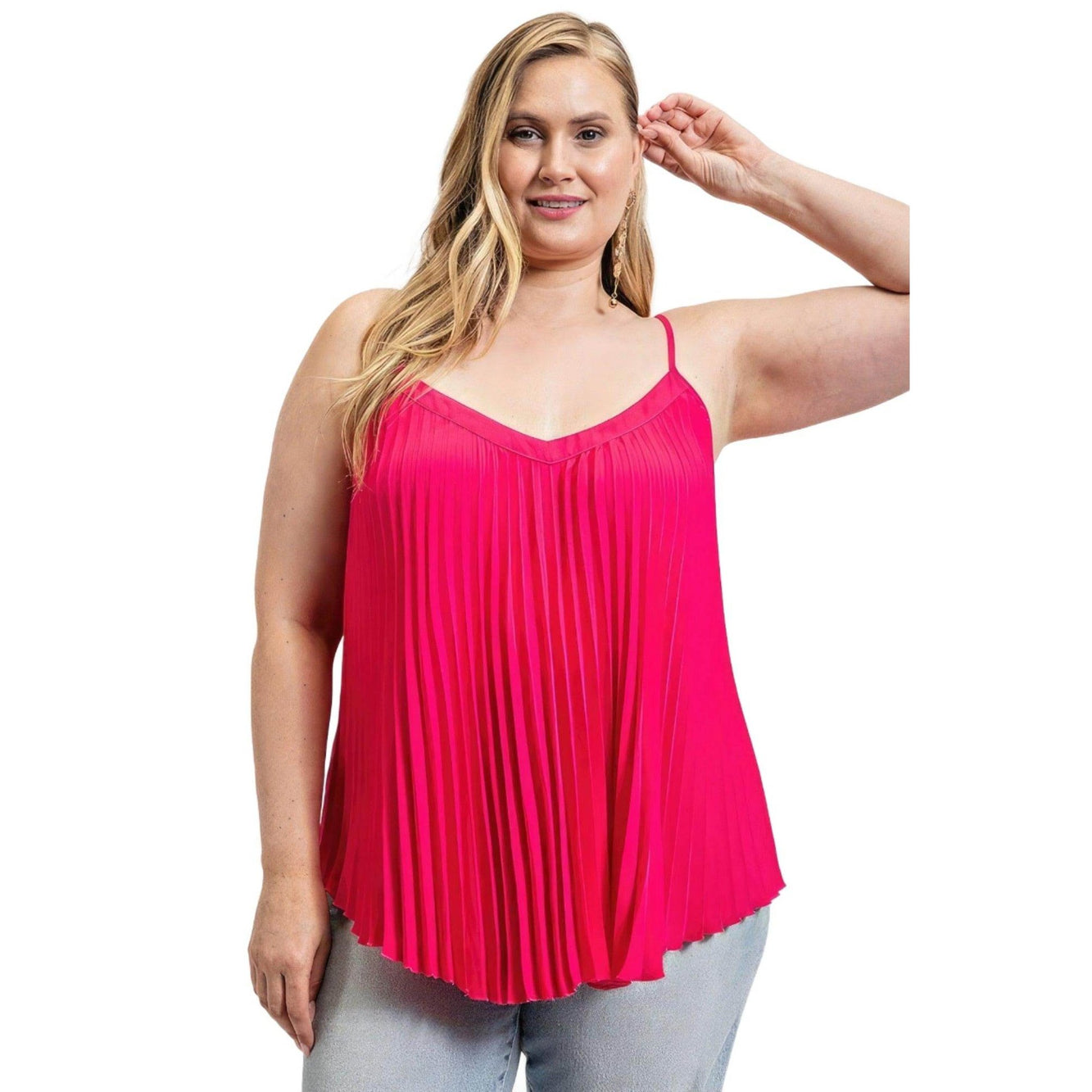 Pleated Tank Top With Adjustable Strap - VacationGrabs