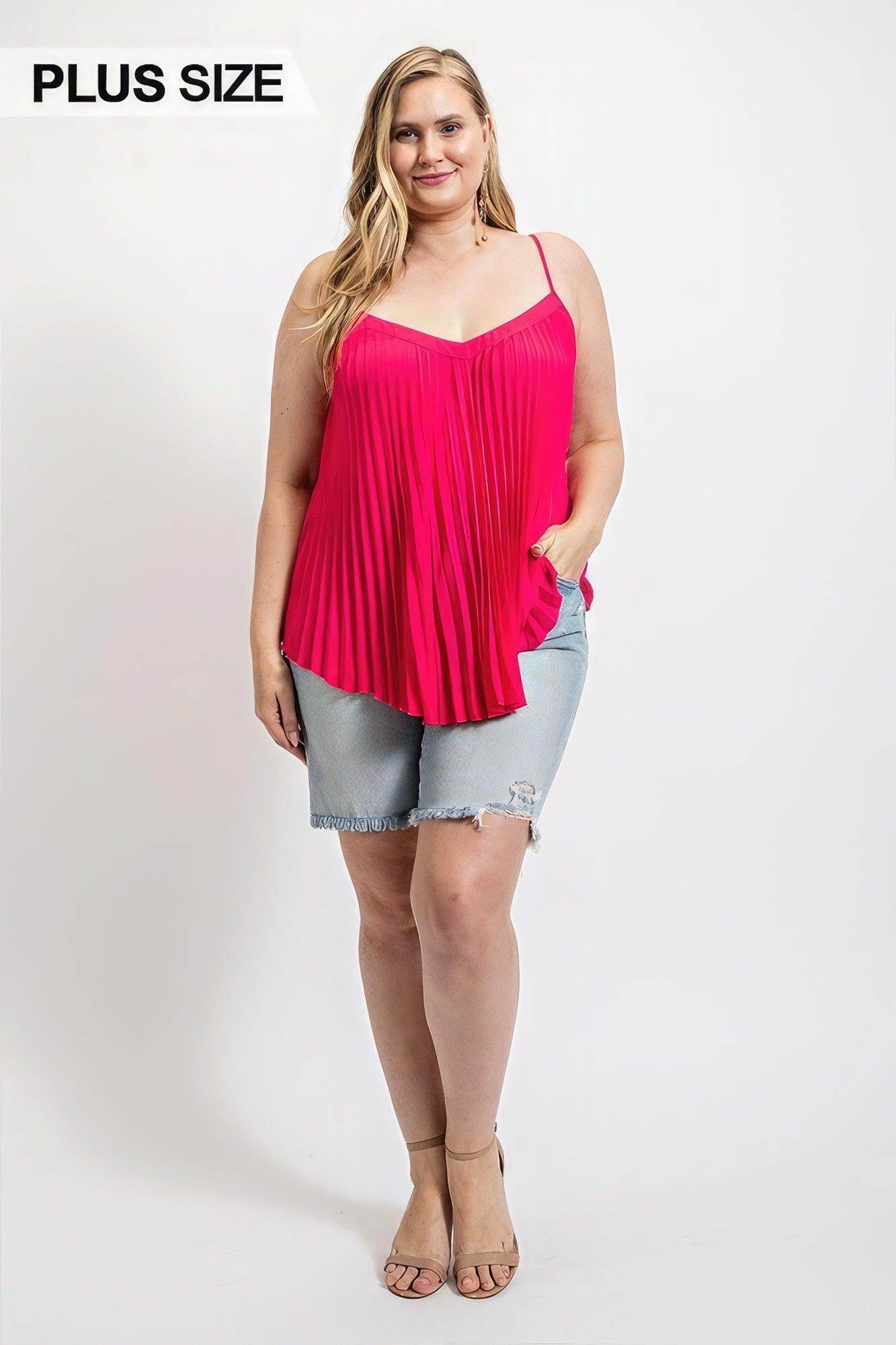 Pleated Tank Top With Adjustable Strap - VacationGrabs