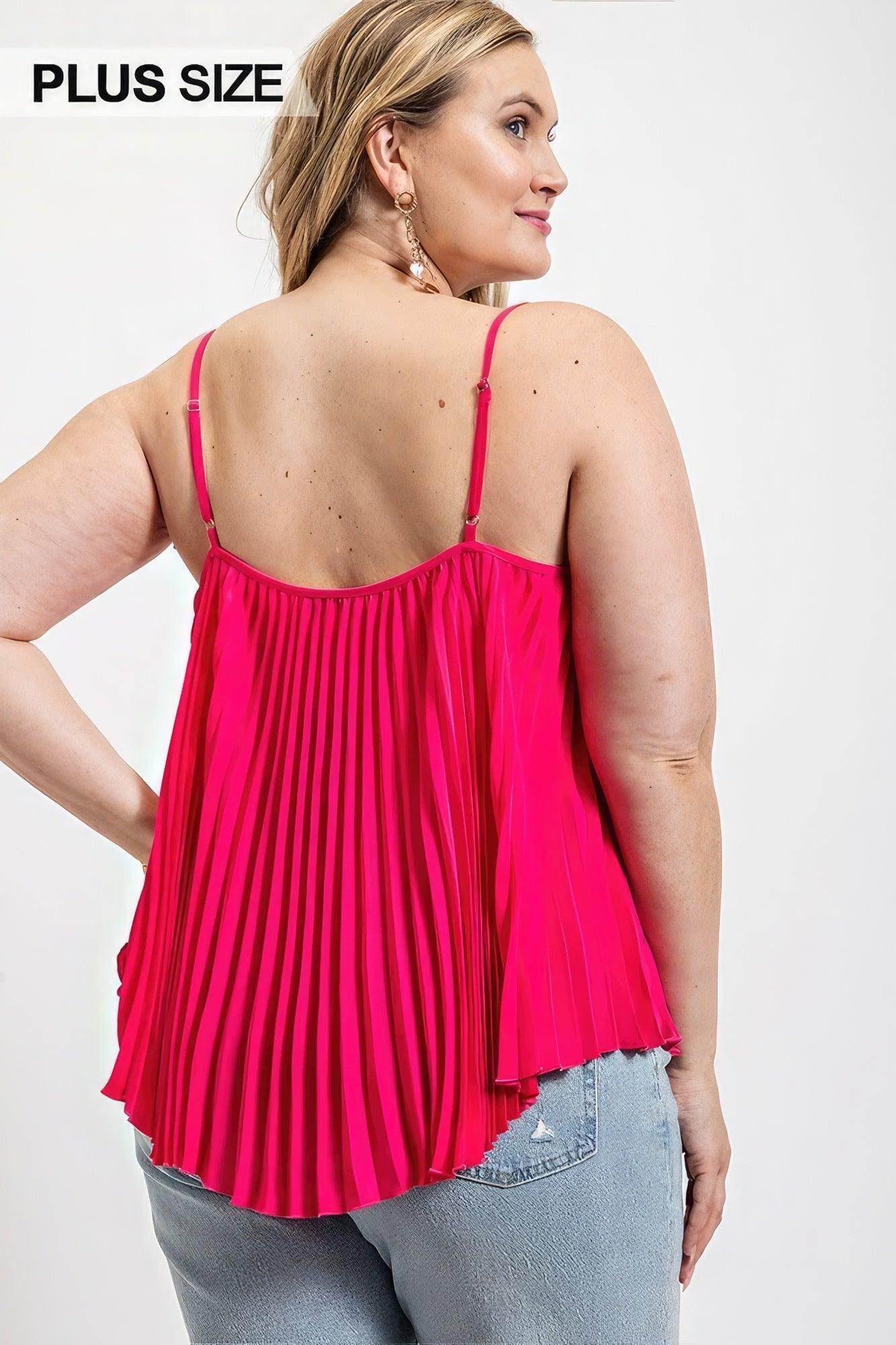 Pleated Tank Top With Adjustable Strap - VacationGrabs