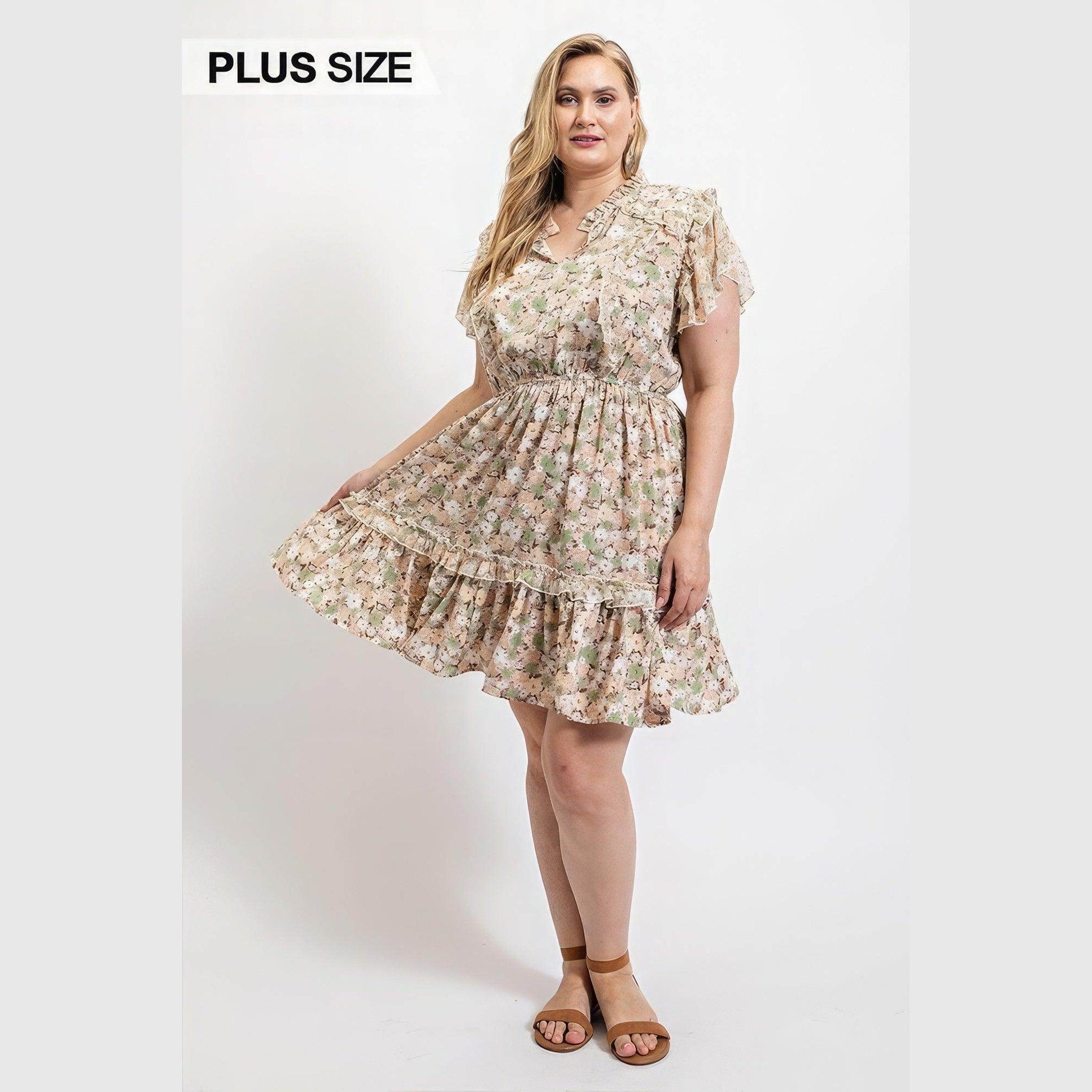 Floral Printed Ruffle Detail Dress With Elastic Waist - VacationGrabs