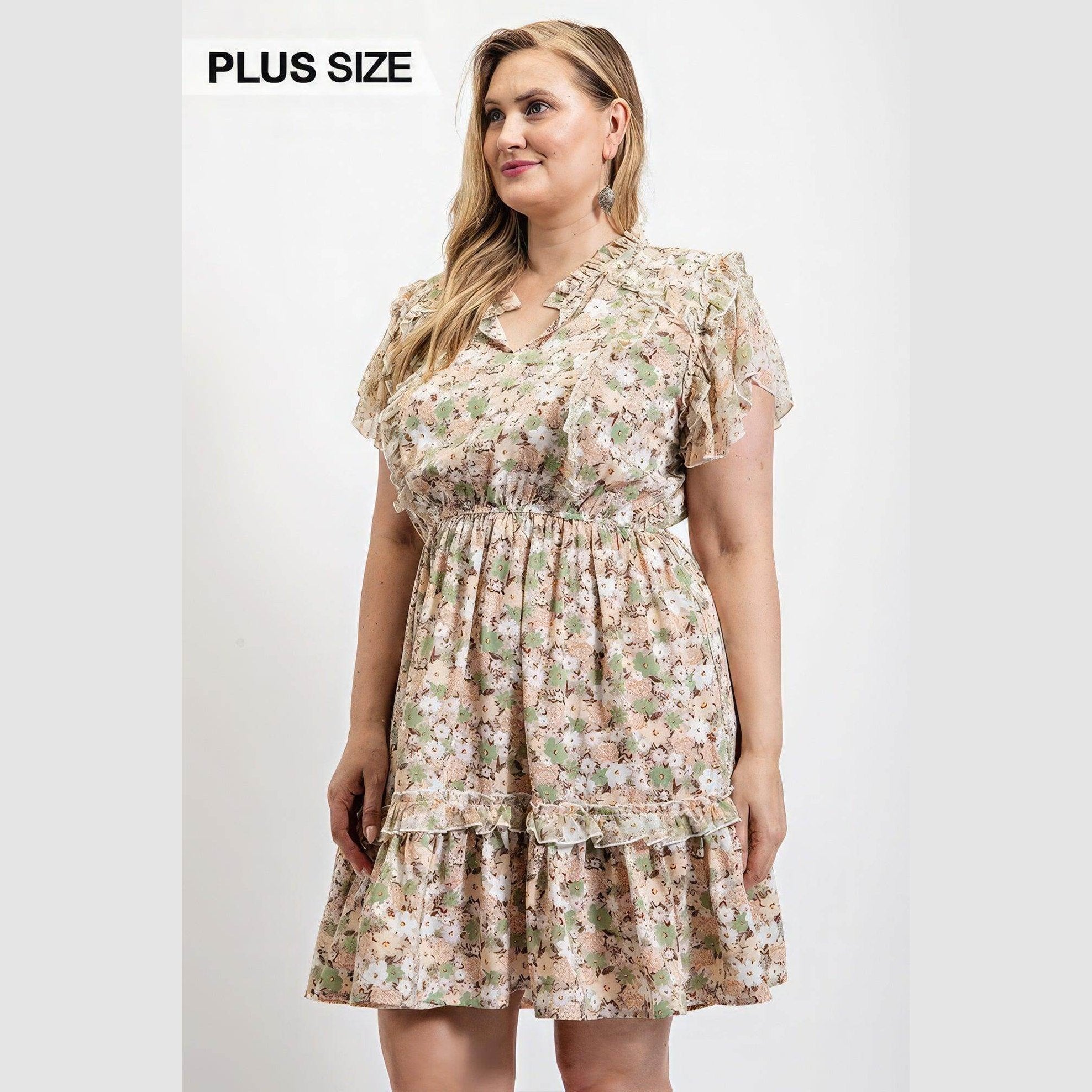 Floral Printed Ruffle Detail Dress With Elastic Waist - VacationGrabs