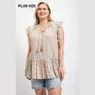 Woven Prints Mixed And Sleeveless Flutter Top With Tassel - VacationGrabs