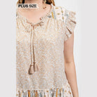 Woven Prints Mixed And Sleeveless Flutter Top With Tassel - VacationGrabs