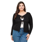 Solid Black Ribbed Pointelle Cardigan - VacationGrabs