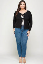 Solid Black Ribbed Pointelle Cardigan - VacationGrabs