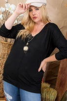 Plus Size V Neck 3/4 Sleeve Side Slit Hi-lo Sweater - VacationGrabs