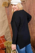 Plus Size V Neck 3/4 Sleeve Side Slit Hi-lo Sweater - VacationGrabs
