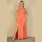 Plus Size Plunge Neck Thigh Split Maxi Dress - VacationGrabs