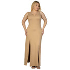 Plus Size Plunge Neck Thigh Split Maxi Dress - VacationGrabs
