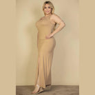 Plus Size Plunge Neck Thigh Split Maxi Dress - VacationGrabs