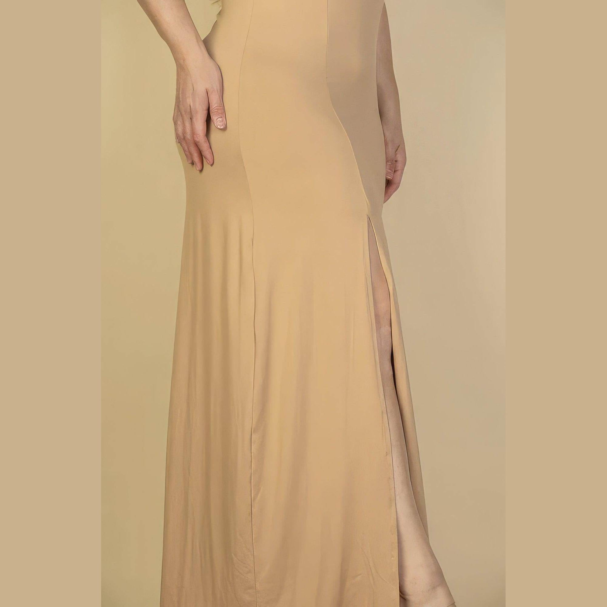 Plus Size Plunge Neck Thigh Split Maxi Dress - VacationGrabs