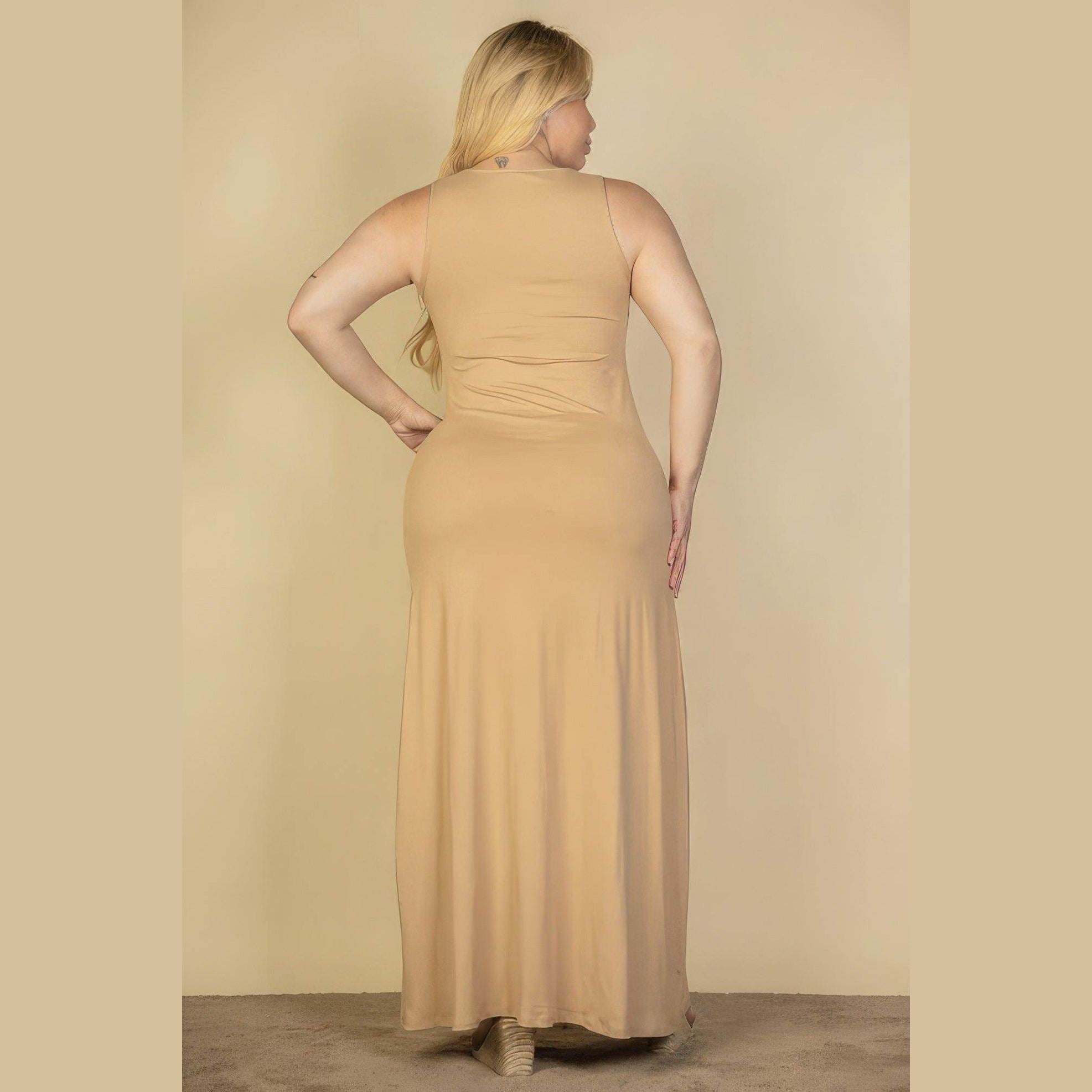 Plus Size Plunge Neck Thigh Split Maxi Dress - VacationGrabs