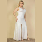 Plus Size Plunge Neck Thigh Split Maxi Dress - VacationGrabs