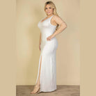 Plus Size Plunge Neck Thigh Split Maxi Dress - VacationGrabs