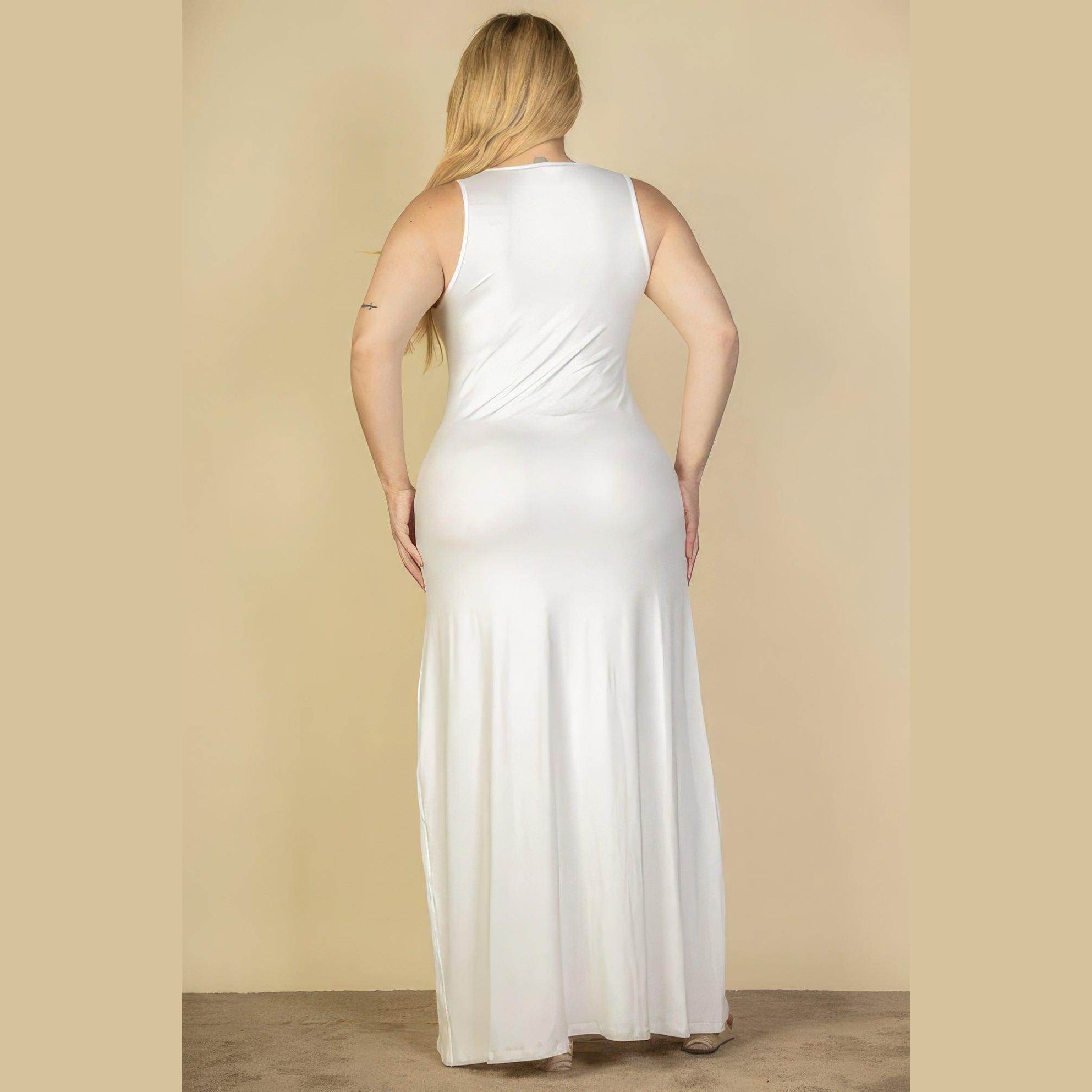Plus Size Plunge Neck Thigh Split Maxi Dress - VacationGrabs