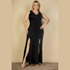Plus Size Plunge Neck Thigh Split Maxi Dress - VacationGrabs