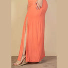 Plus Size Plunge Neck Thigh Split Maxi Dress - VacationGrabs