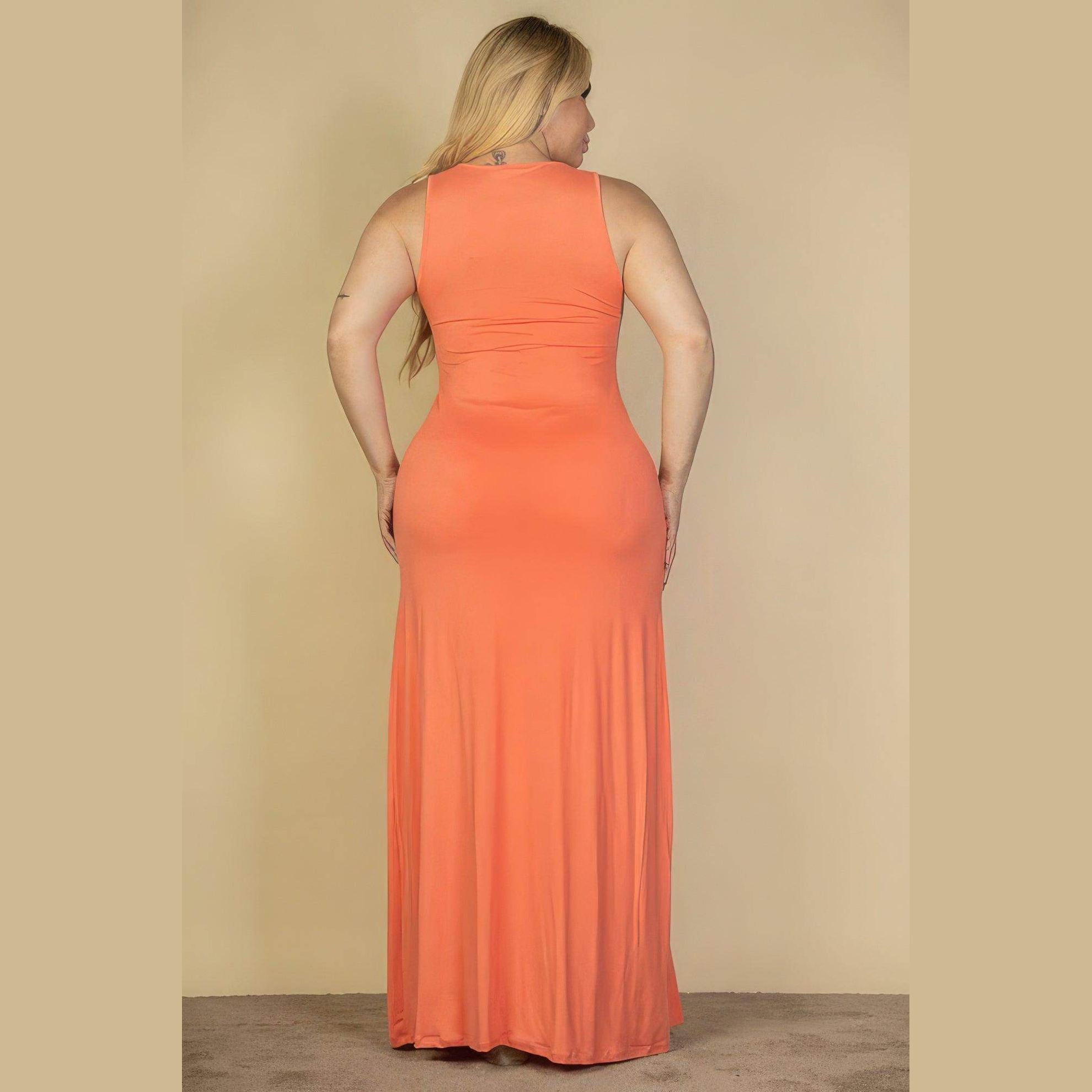 Plus Size Plunge Neck Thigh Split Maxi Dress - VacationGrabs