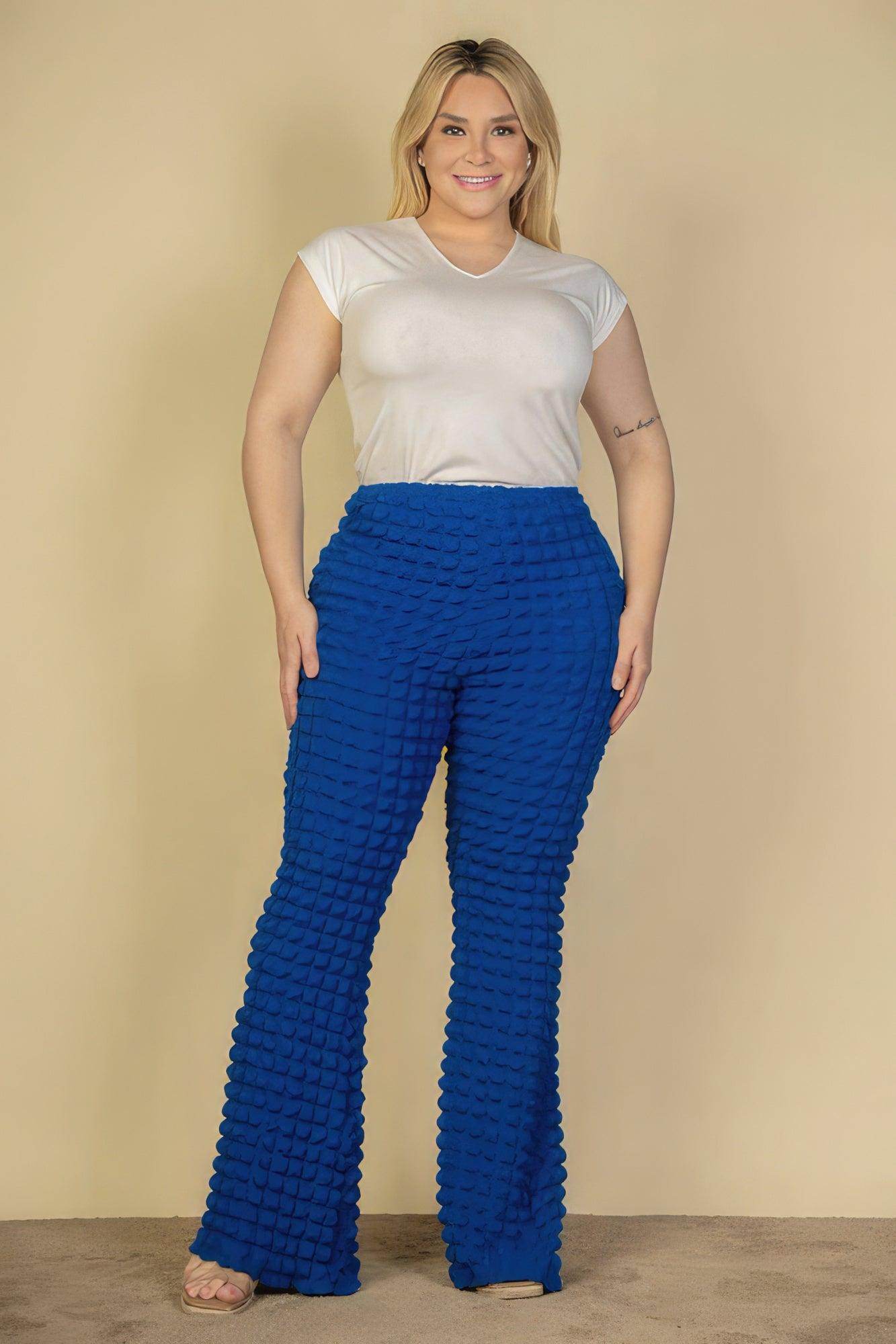 Plus Size Bubble Fabric Flare Pants - VacationGrabs