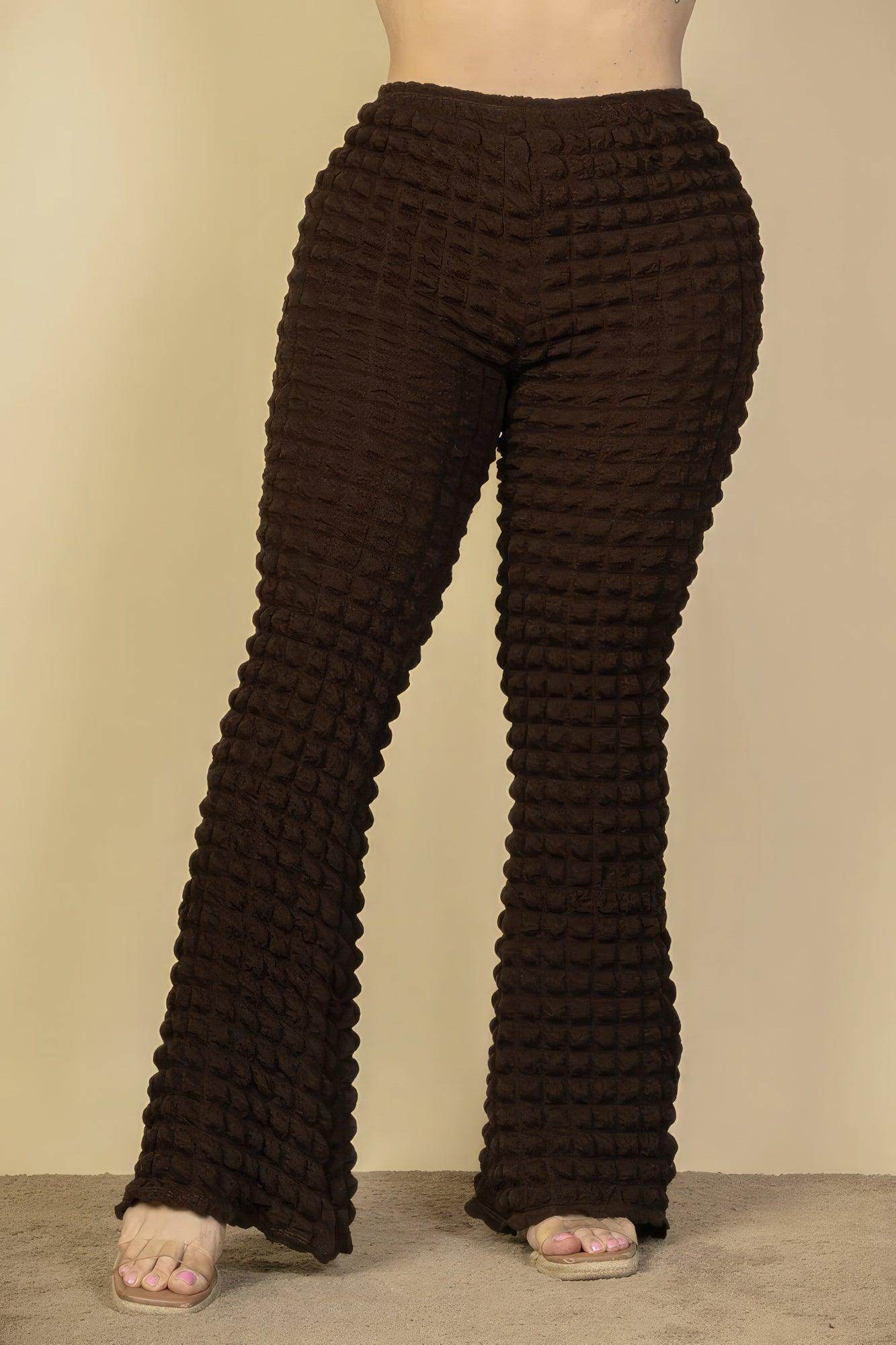 Plus Size Bubble Fabric Flare Pants - VacationGrabs