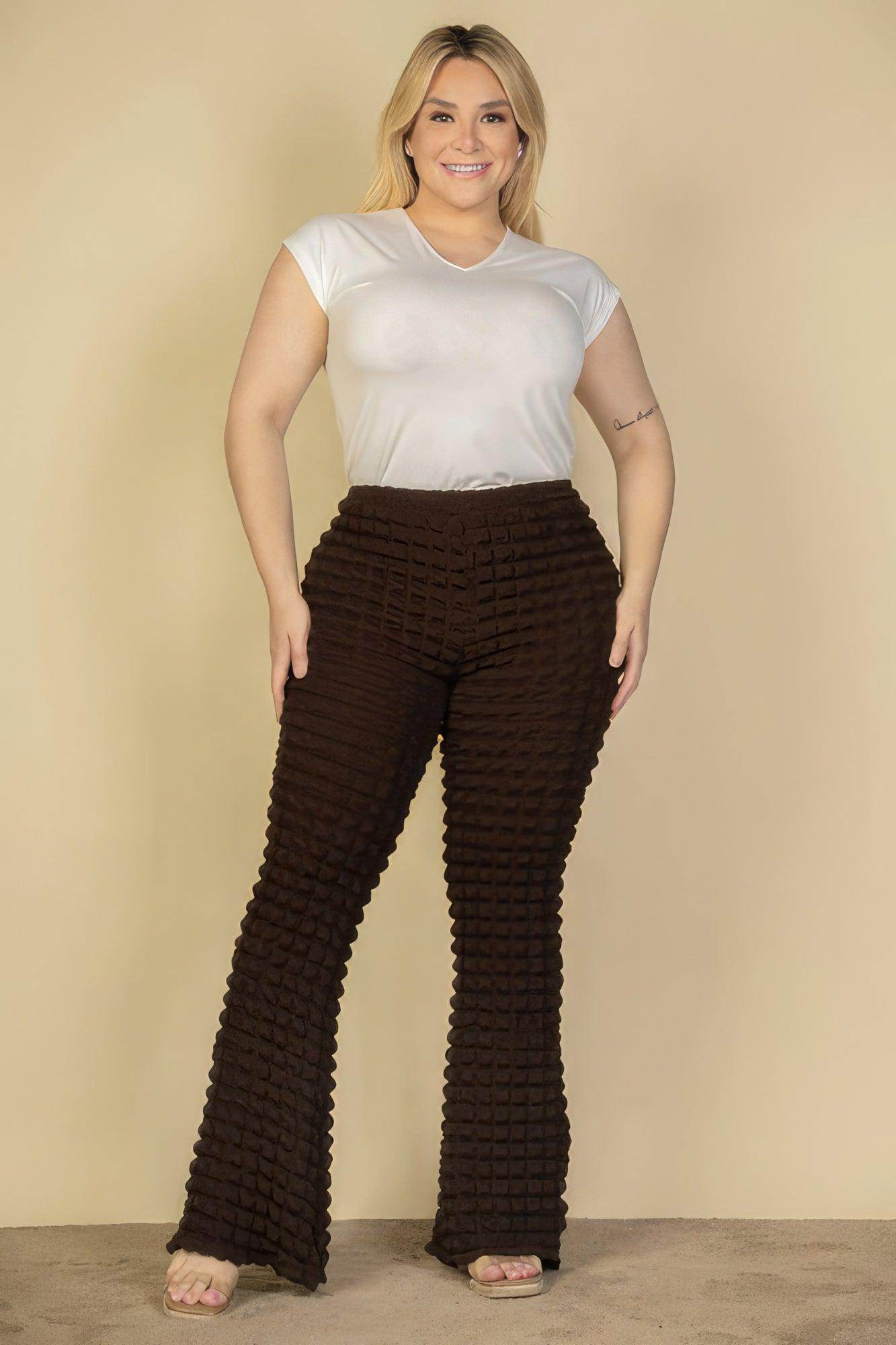 Plus Size Bubble Fabric Flare Pants - VacationGrabs