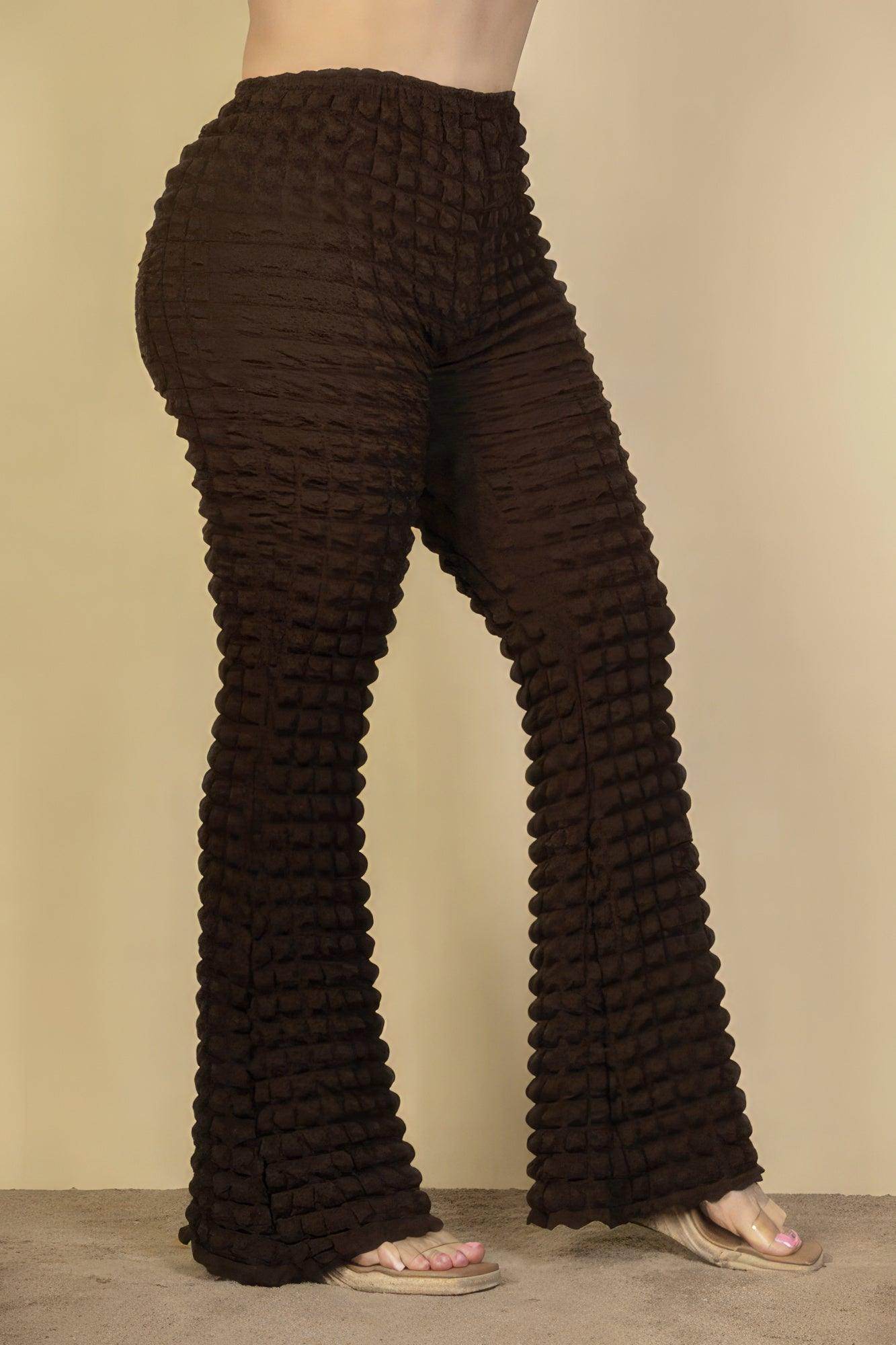 Plus Size Bubble Fabric Flare Pants - VacationGrabs