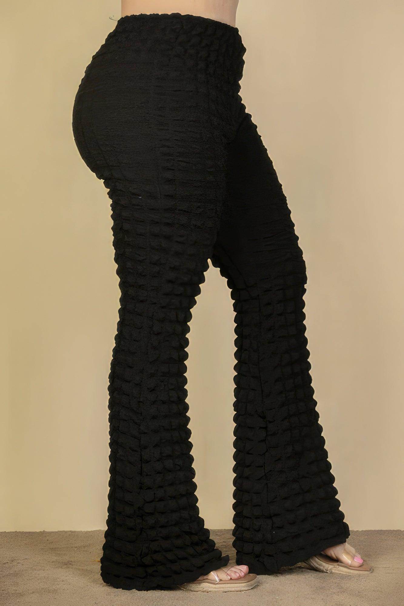 Plus Size Bubble Fabric Flare Pants - VacationGrabs