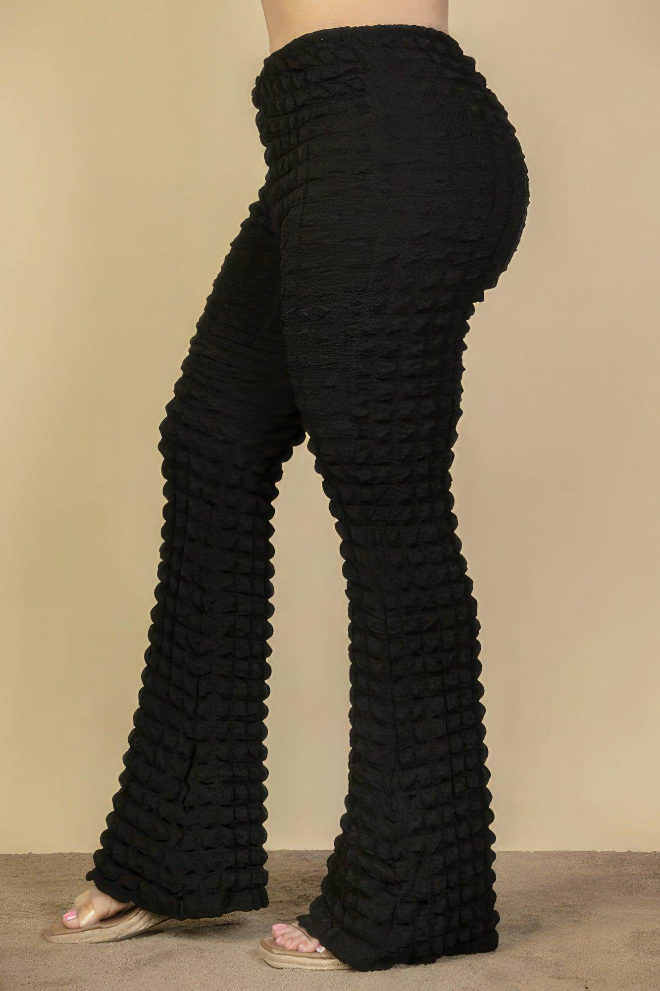 Plus Size Bubble Fabric Flare Pants - VacationGrabs