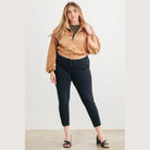 Plus Satin Zip-up Ruched Long Sleeve Cropped Bomber Jacket - VacationGrabs