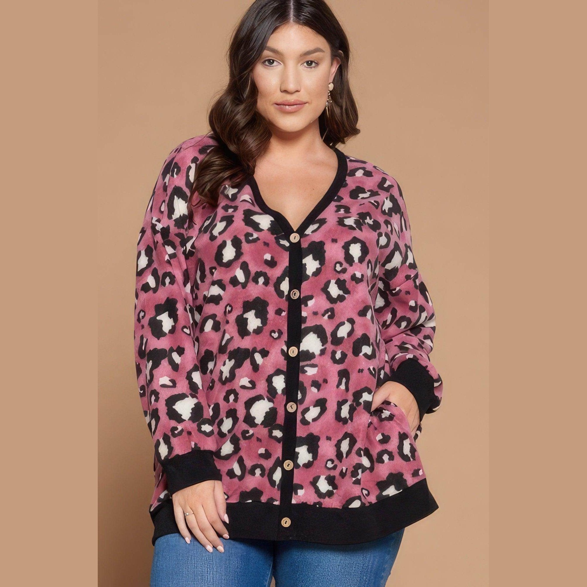 Plus Size Cozy Animal Mir Print With Brush Button Up - VacationGrabs