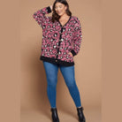 Plus Size Cozy Animal Mir Print With Brush Button Up - VacationGrabs