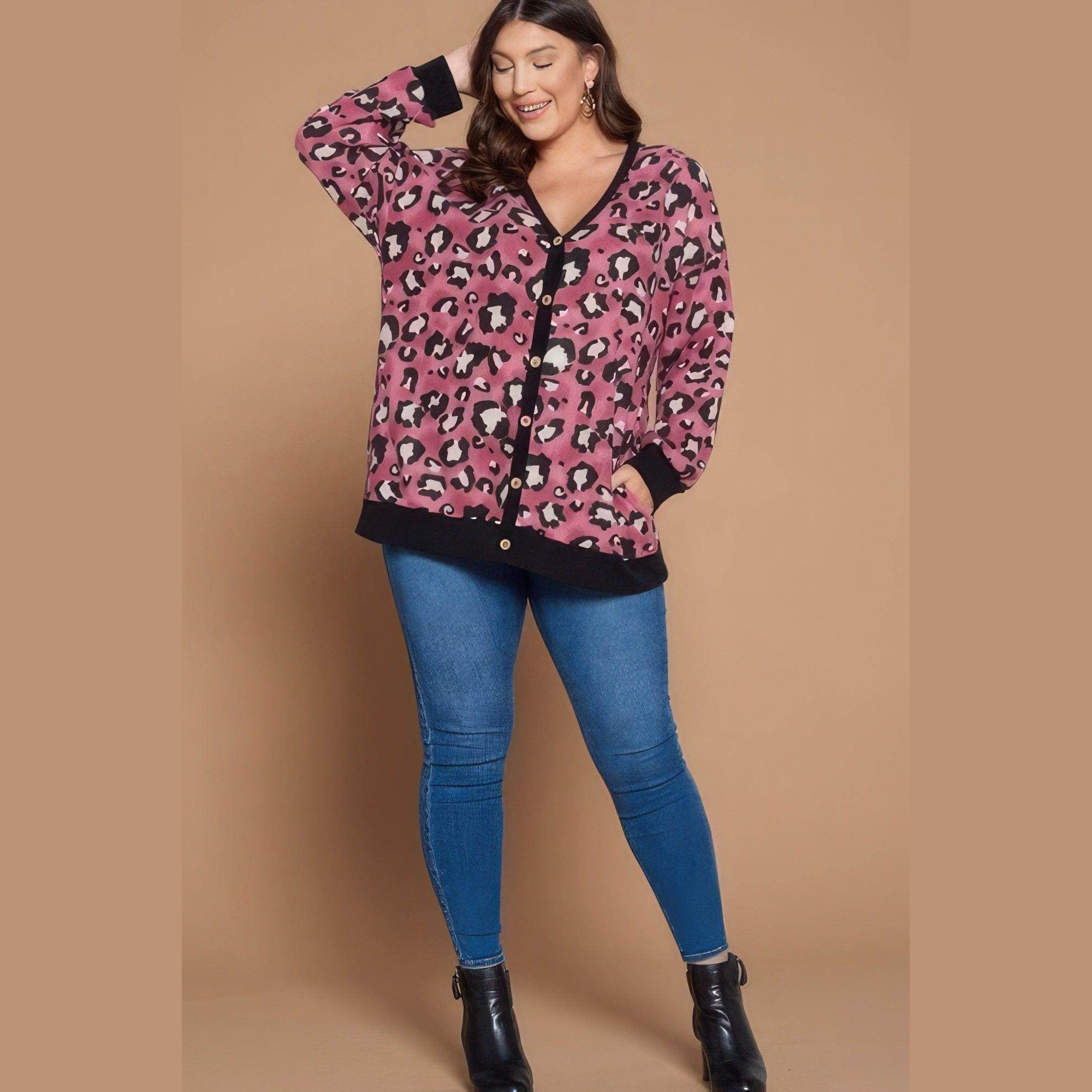 Plus Size Cozy Animal Mir Print With Brush Button Up - VacationGrabs