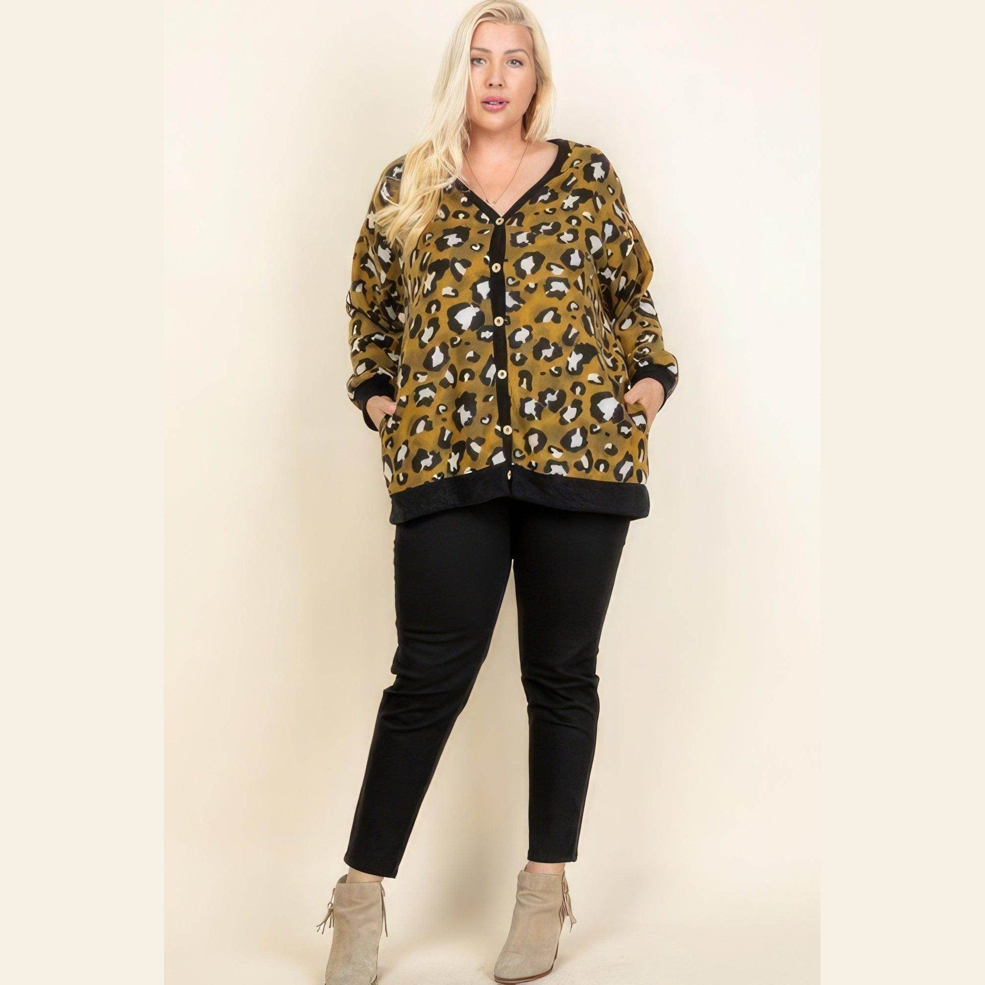 Plus Size Cozy Animal Mir Print With Brush Button Up - VacationGrabs