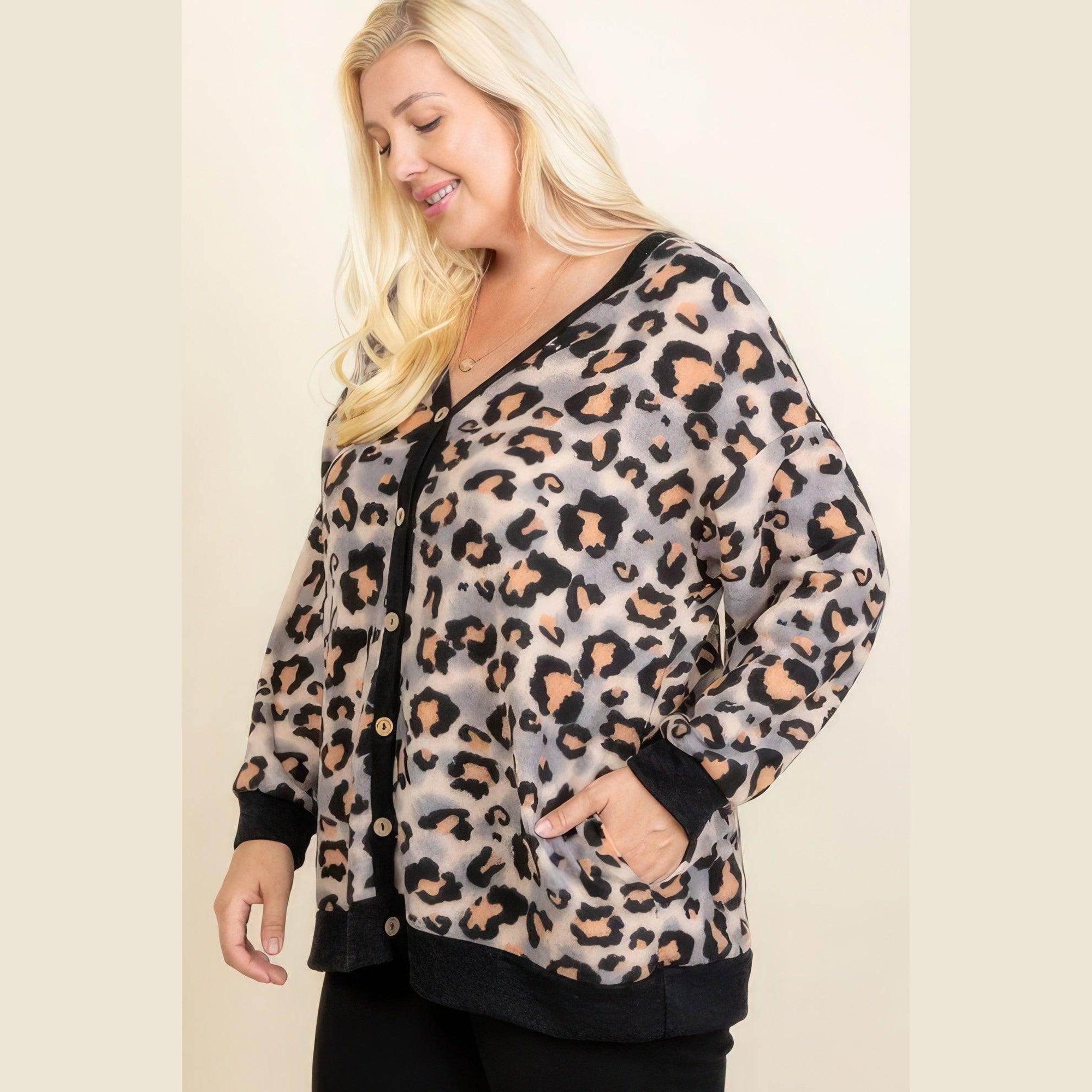 Plus Size Cozy Animal Mir Print With Brush Button Up - VacationGrabs