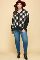 Plus Size Buffalo Plaid Knit Button Up Oversize Cardigan - VacationGrabs