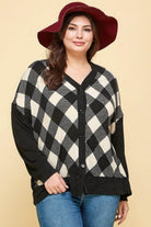 Plus Size Buffalo Plaid Knit Button Up Oversize Cardigan - VacationGrabs