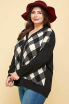 Plus Size Buffalo Plaid Knit Button Up Oversize Cardigan - VacationGrabs