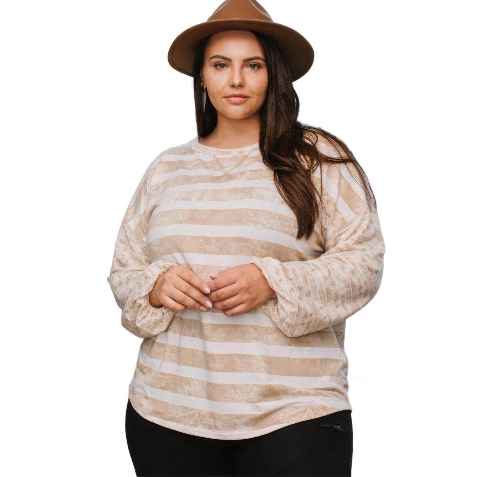 Stripe Printed French Terry Top - VacationGrabs