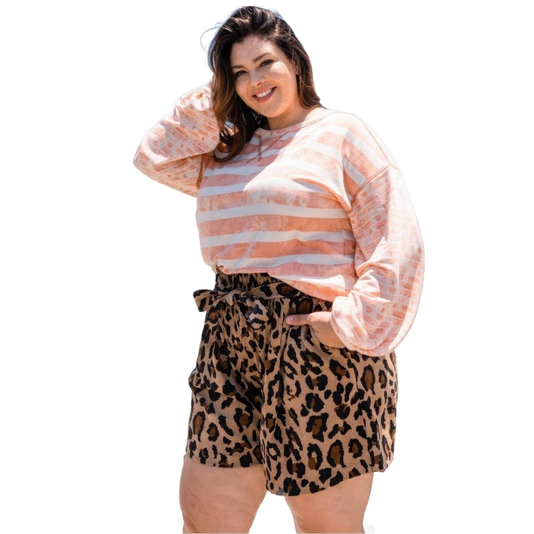 Pink Stripe Printed French Terry Top - VacationGrabs