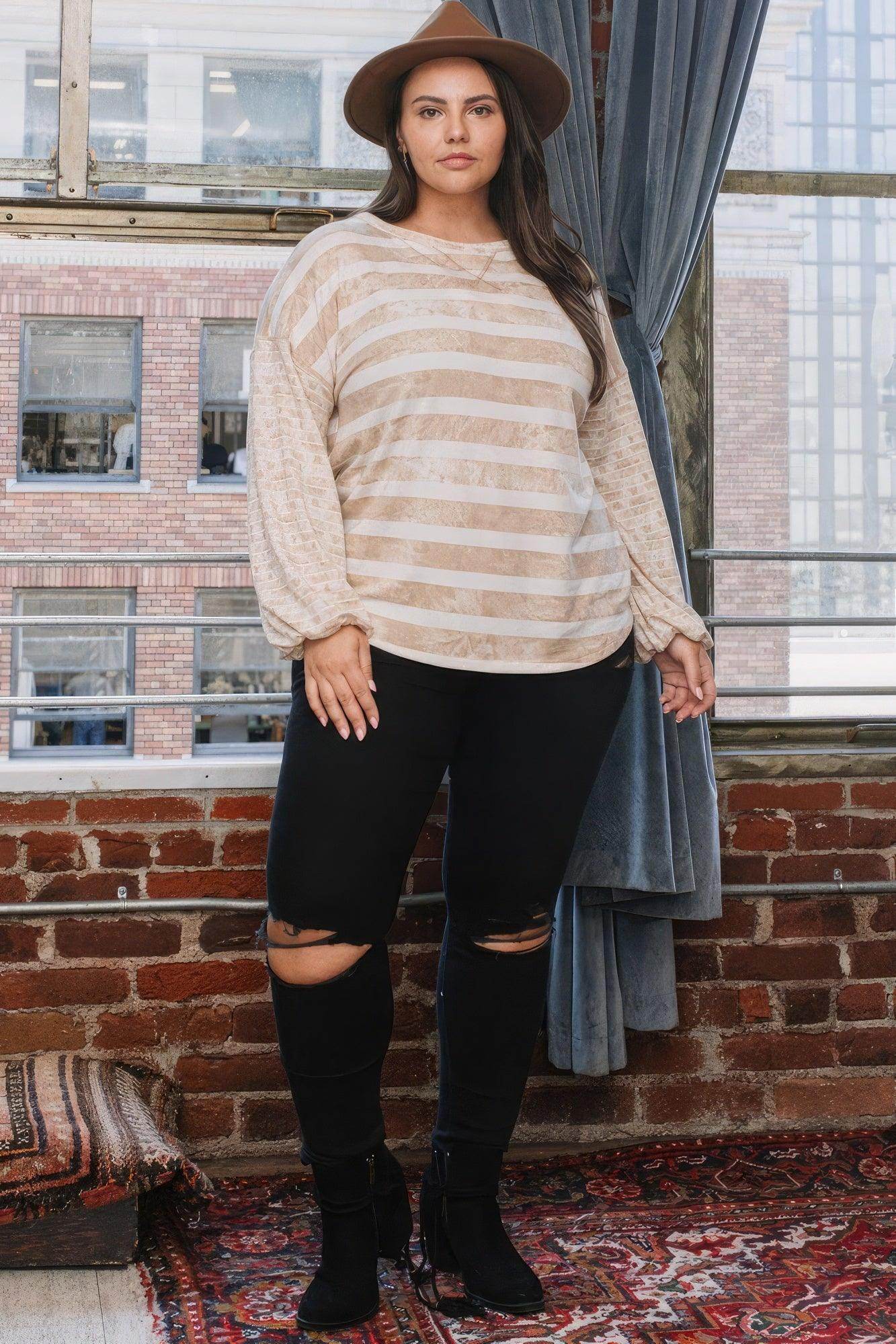 Stripe Printed French Terry Top - VacationGrabs