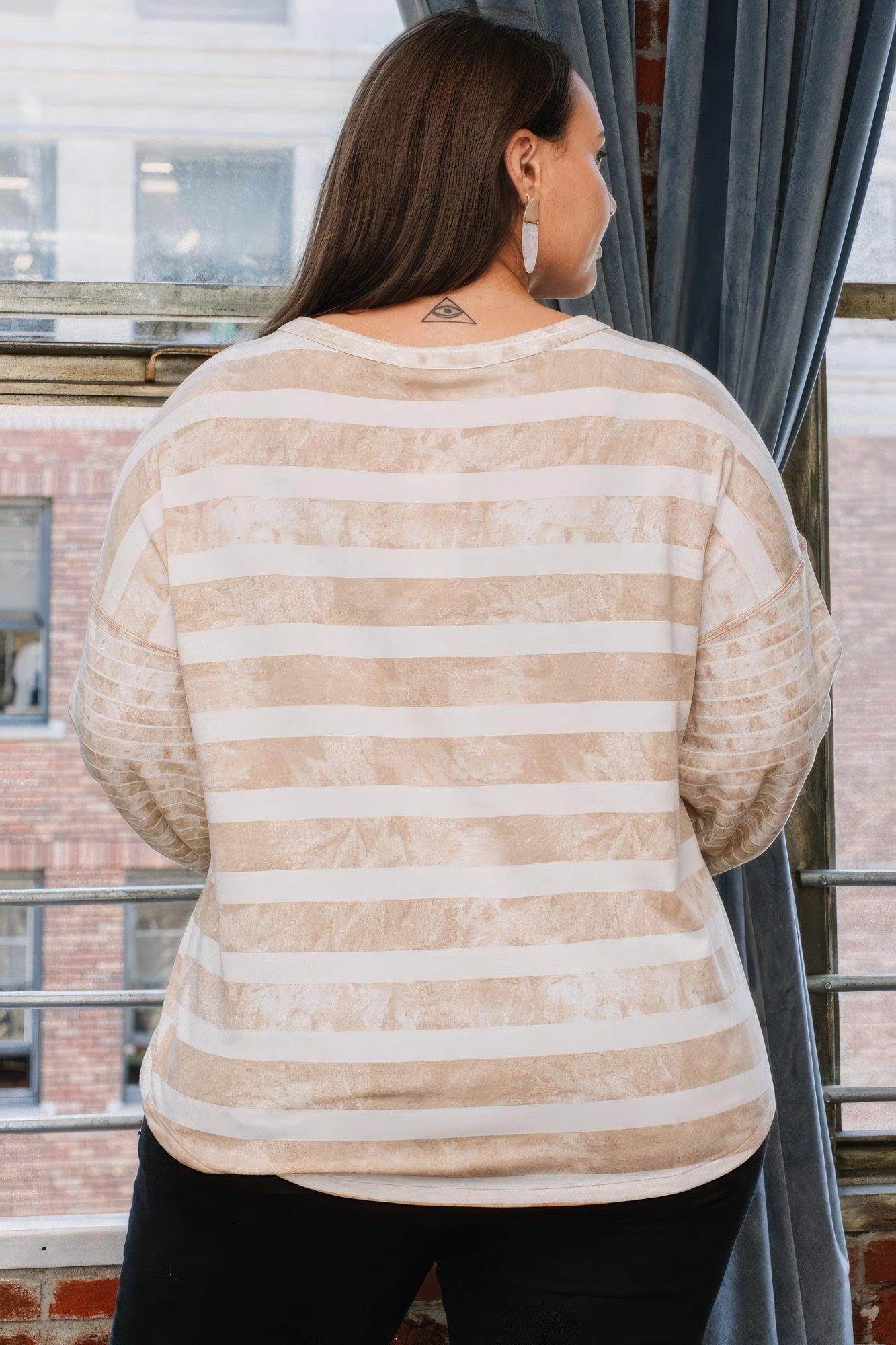 Stripe Printed French Terry Top - VacationGrabs