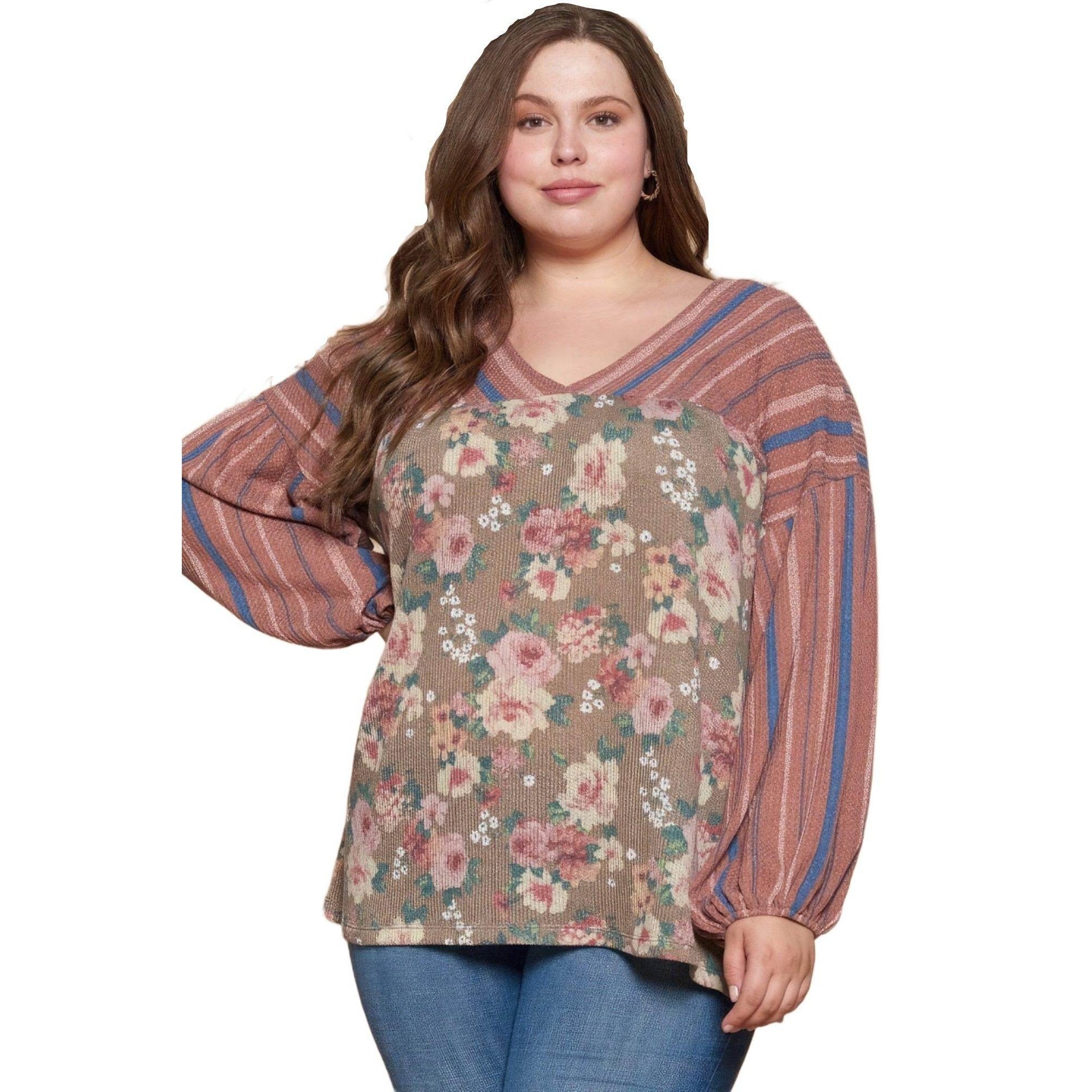 Floral Striped Printed Knit Top - VacationGrabs