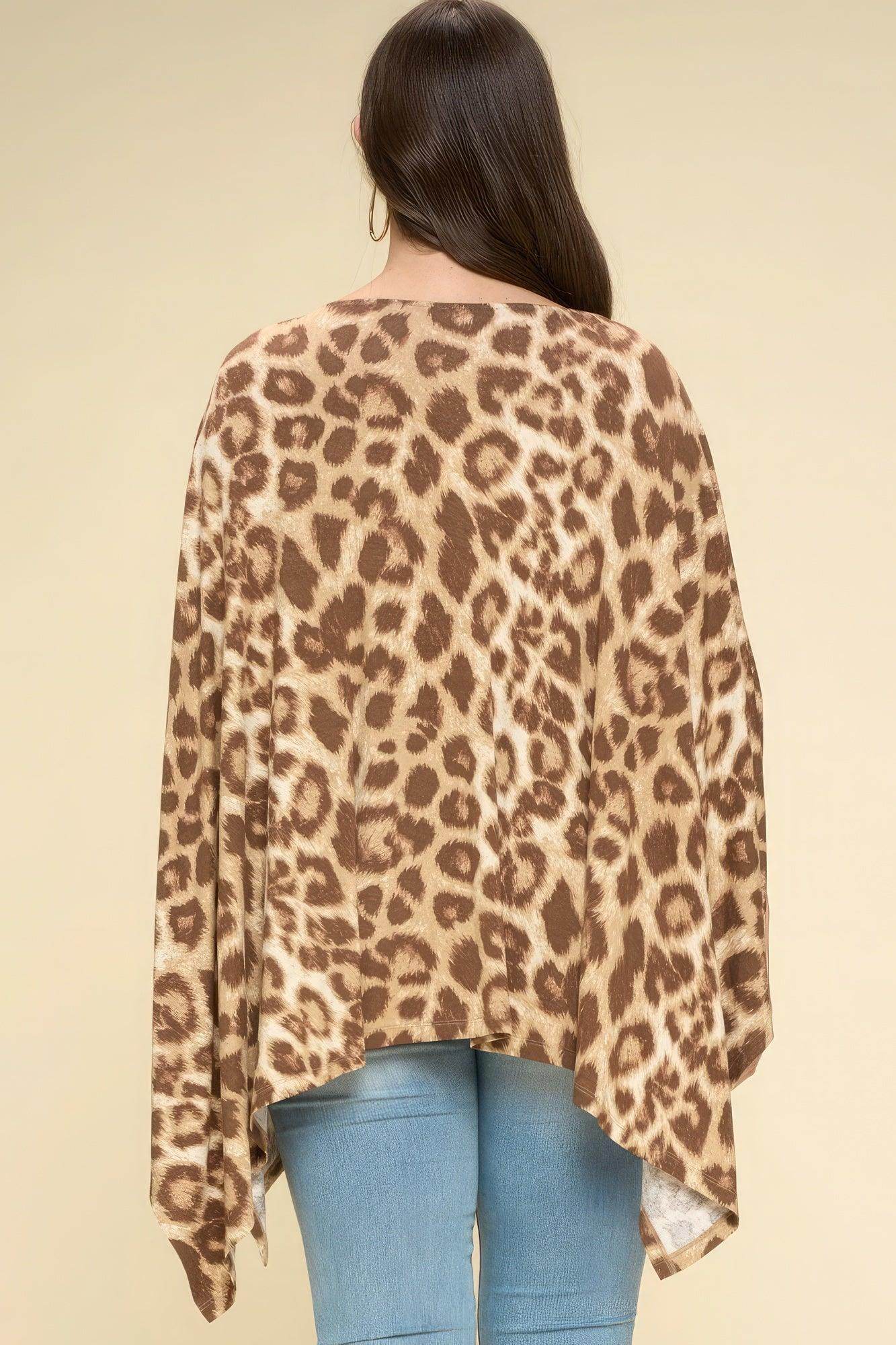 Animal Printed Rayon Span Poncho - VacationGrabs