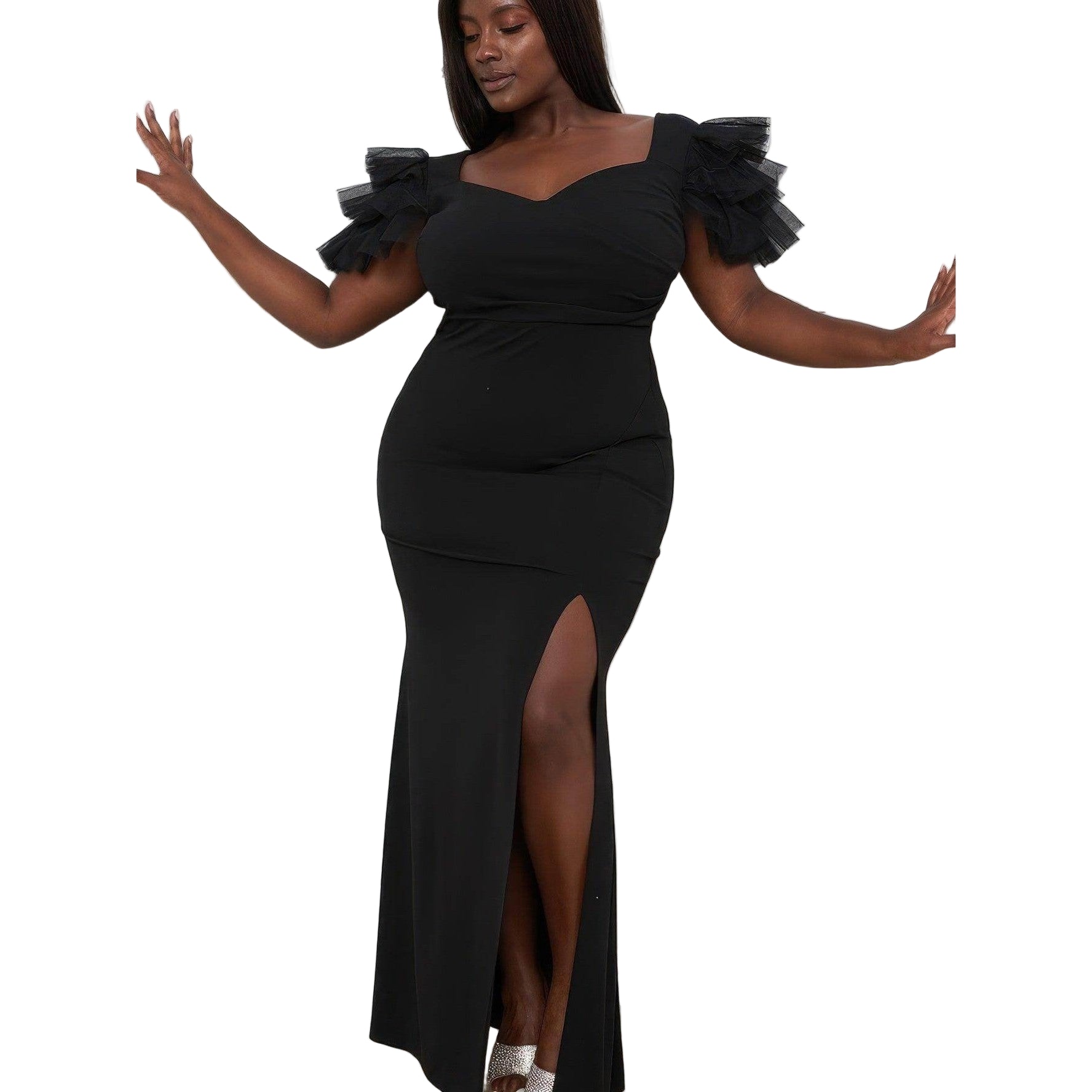 Mesh Tulle Shoulder Plus Size Maxi Dress - VacationGrabs