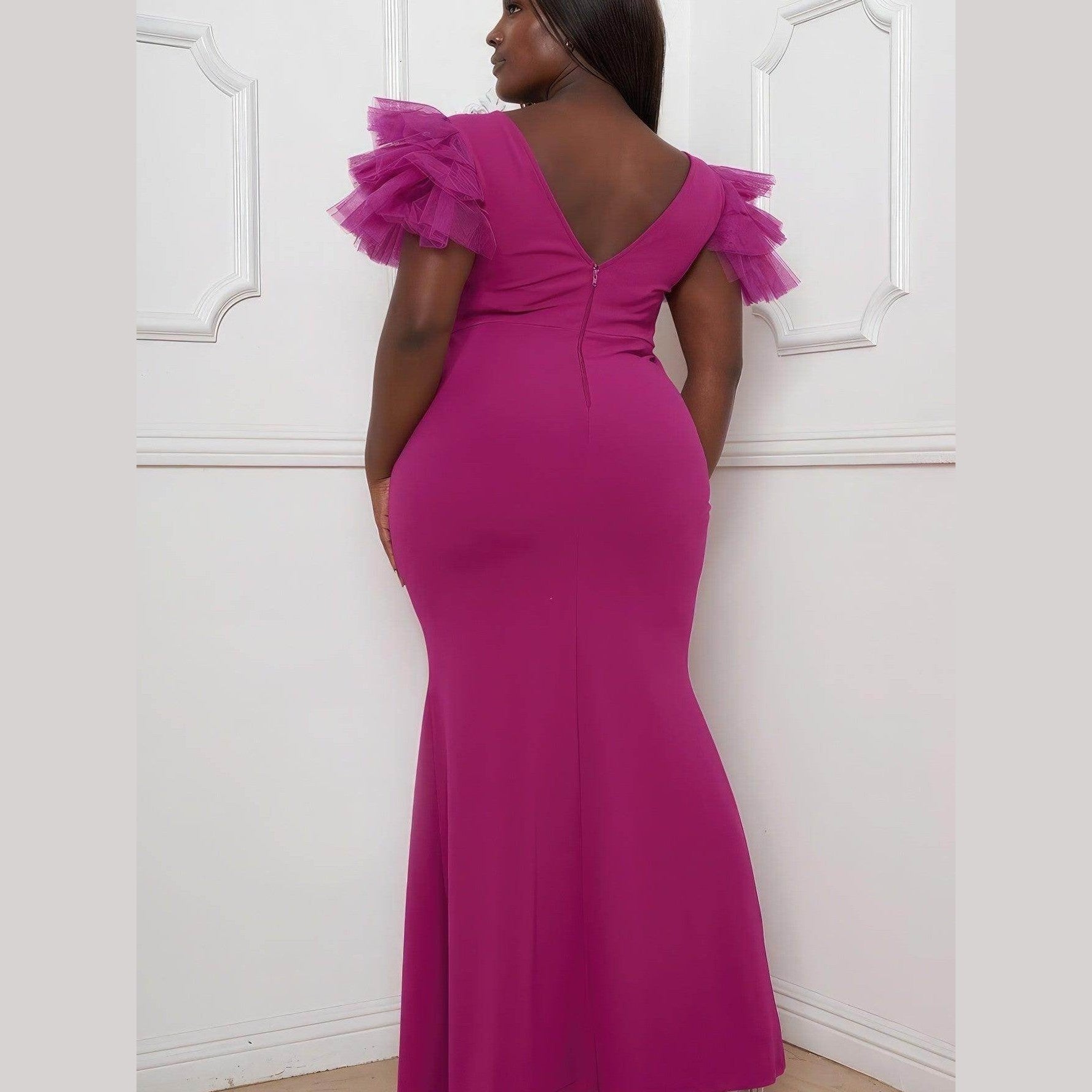 Mesh Tulle Shoulder Plus Size Maxi Dress - VacationGrabs