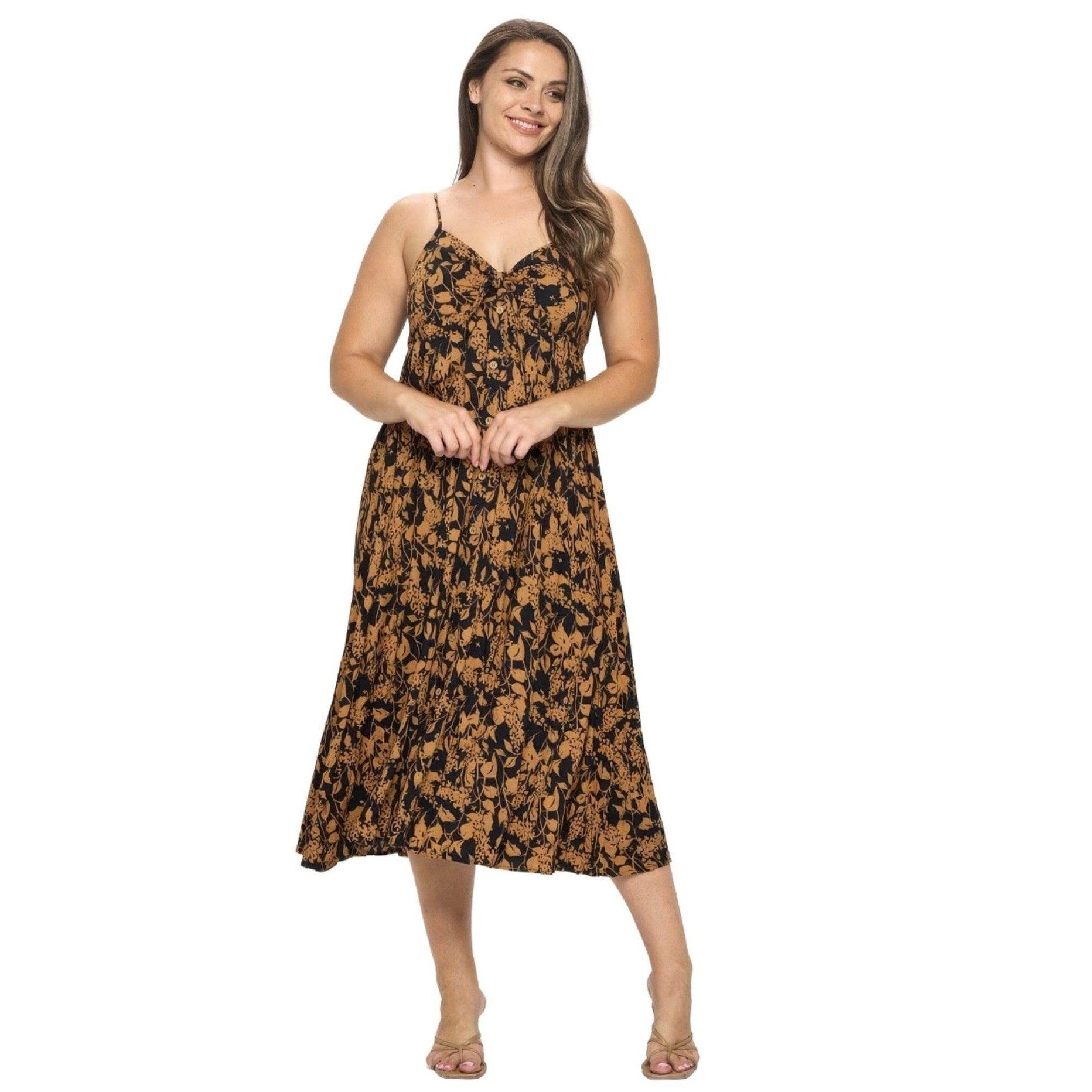 Plus Botanical Print Front Tie Maxi Dress - VacationGrabs