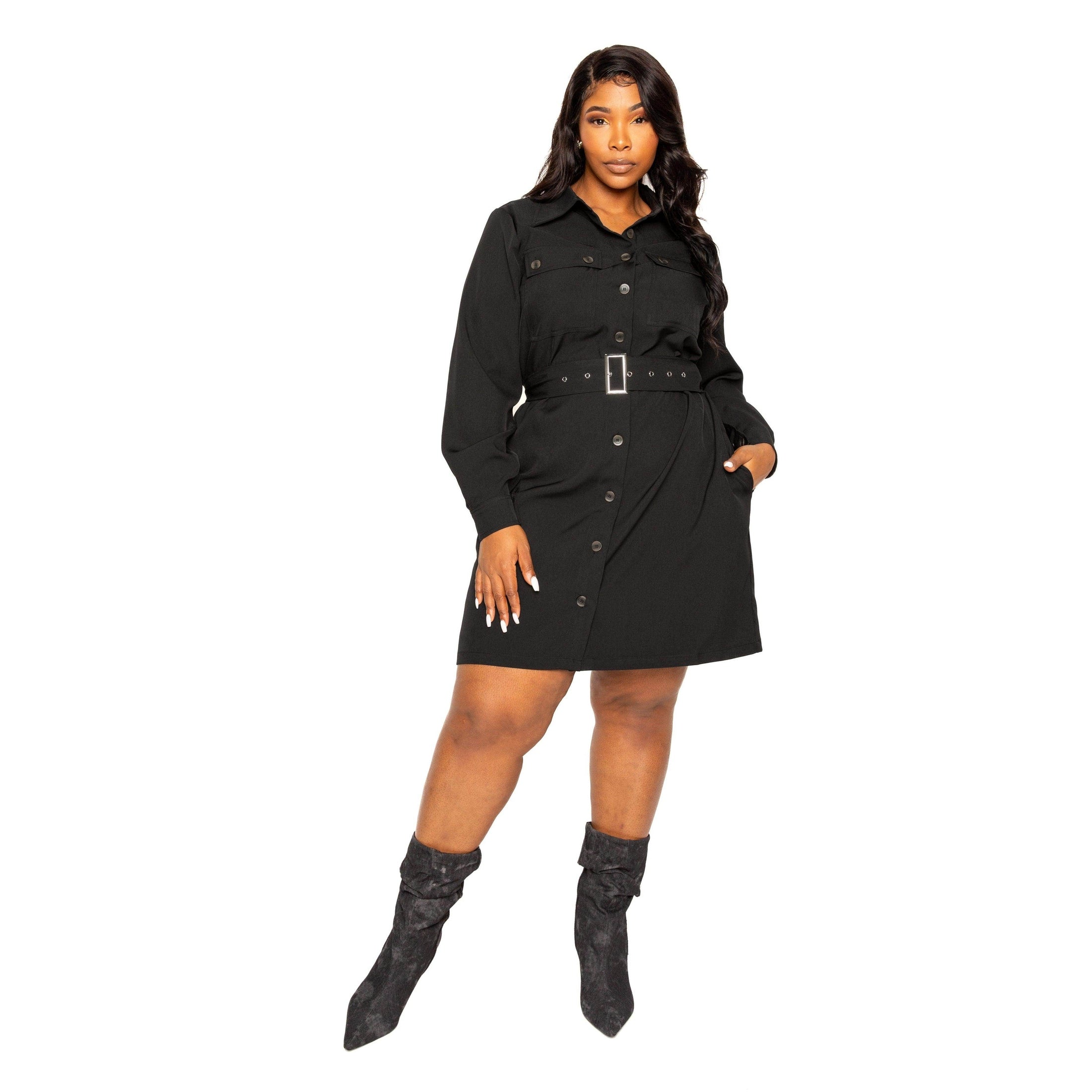 Satin Effect Belted Jacket Dress - VacationGrabs