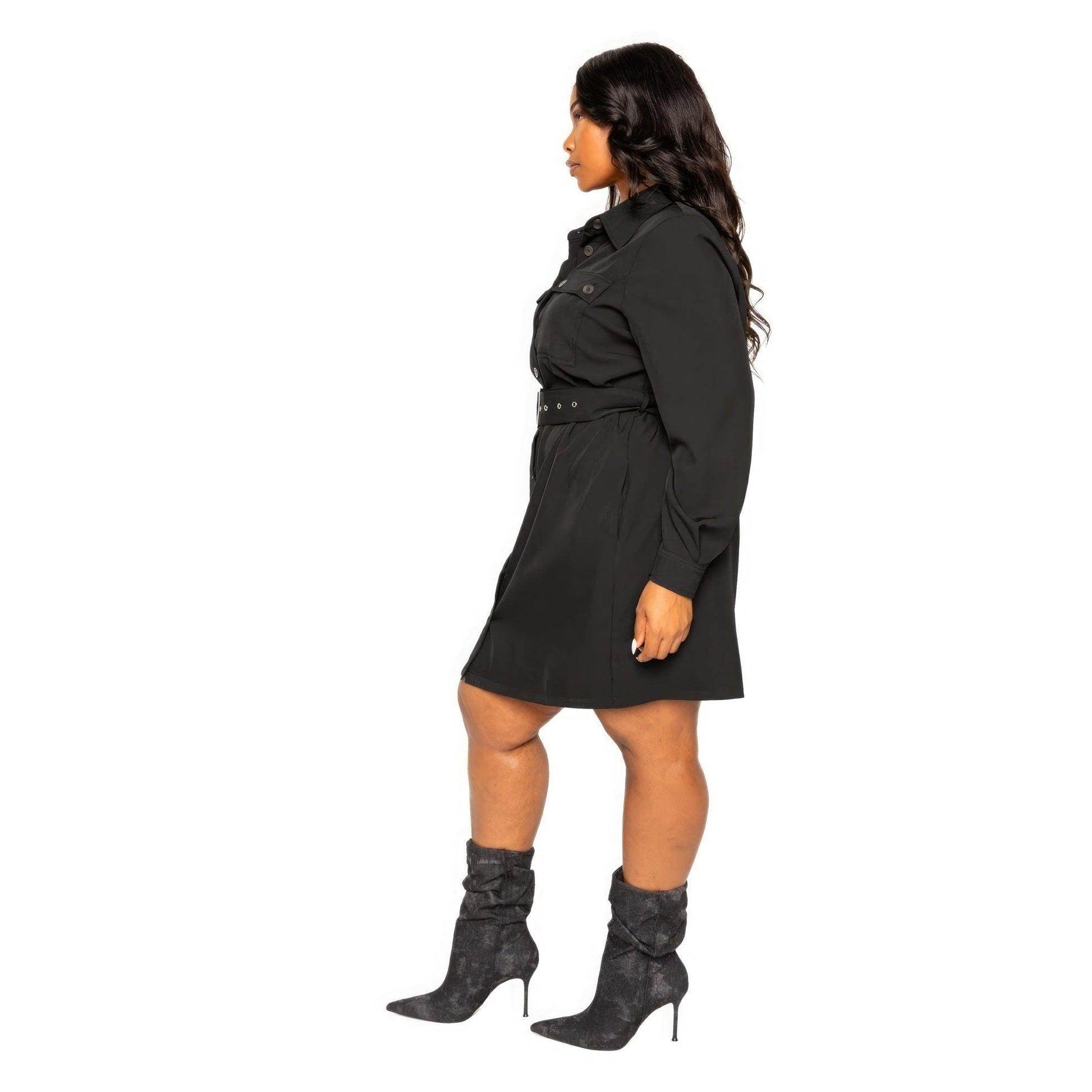 Satin Effect Belted Jacket Dress - VacationGrabs